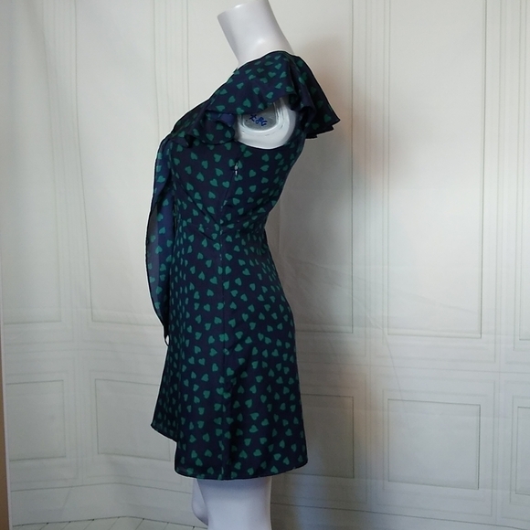 Forever 21 SZ Small Mini Dress Navy Blue with Green Hearts Flutter Cap Sleeve - Picture 2 of 10